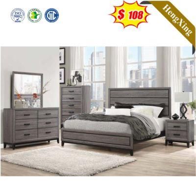 Popular Simple Design Gray Color High Backrest Bedroom Furniture Wooden Kings Double Size with Dressing Table