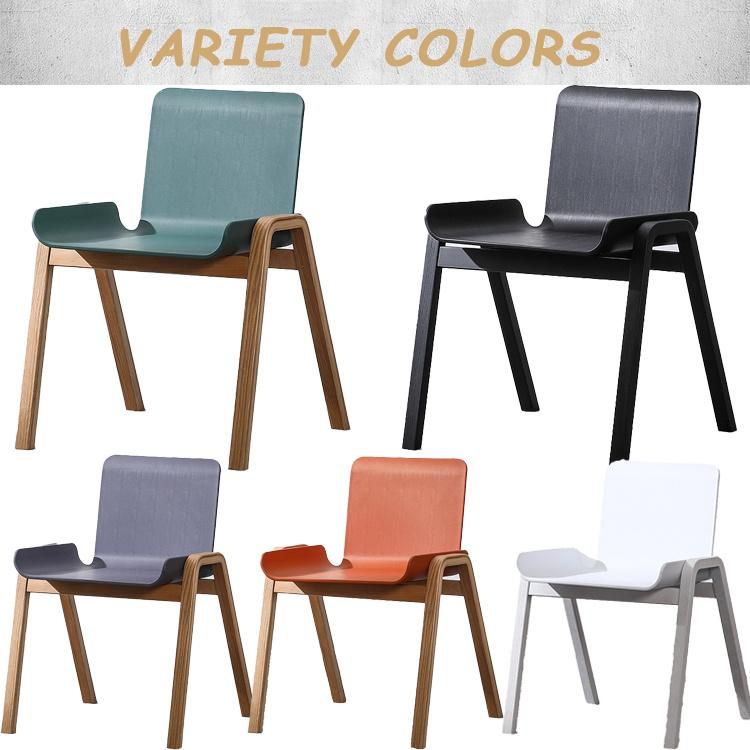 Nordic Modern Restaurant Chair Colored Plastic Backrest Wood Leg Leisure Dining Chair for Outdoor Furniture
