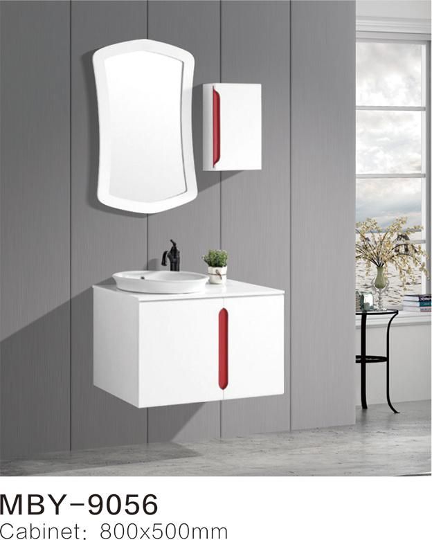 Ceramic Hand Wash Bathroom Cabinet Wash Basin Bathroom Cabinet PVC Mirror with Frame and Shelf