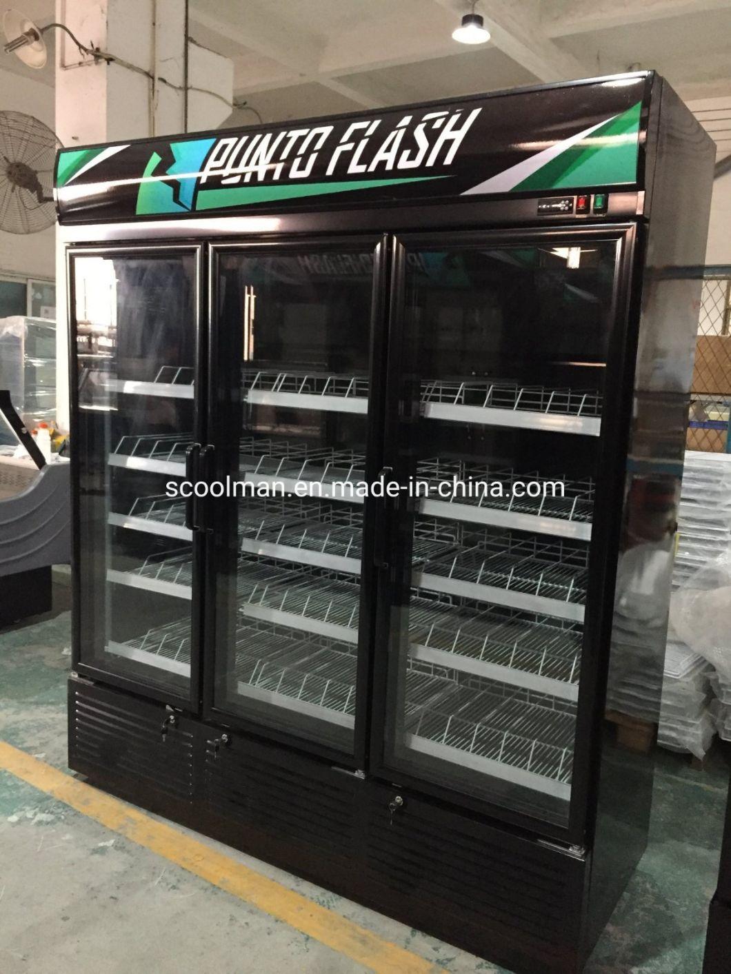 Hot Sale Glass 3 Door Beverage Display Refrigerating Showcase for Coke and Pesi