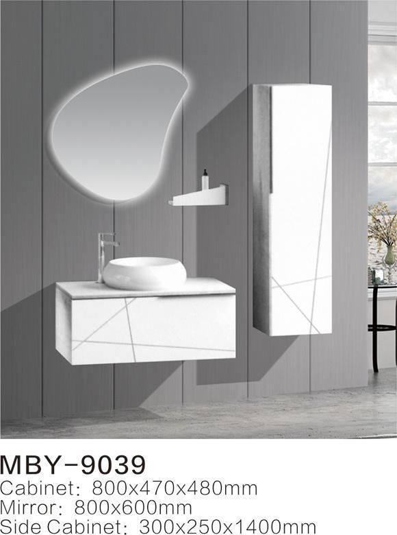 Hotel European Modern Wall-Hung PVC Bathroom Vanity with LED Mirror