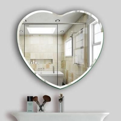 Frameless Bathroom Wall Mirror Love Heart Shape Beveled Polished Mirror for Bathroom Wall