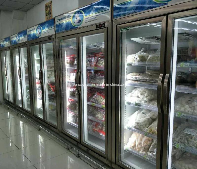 Green&Health 3 Doors Commercial Vertical Upright Glass Door Display Showcase Freezer