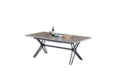 Modern Home Living Room Kitchen Furniture Extendable Table Set Marble Steel Dining Table for Outdoor