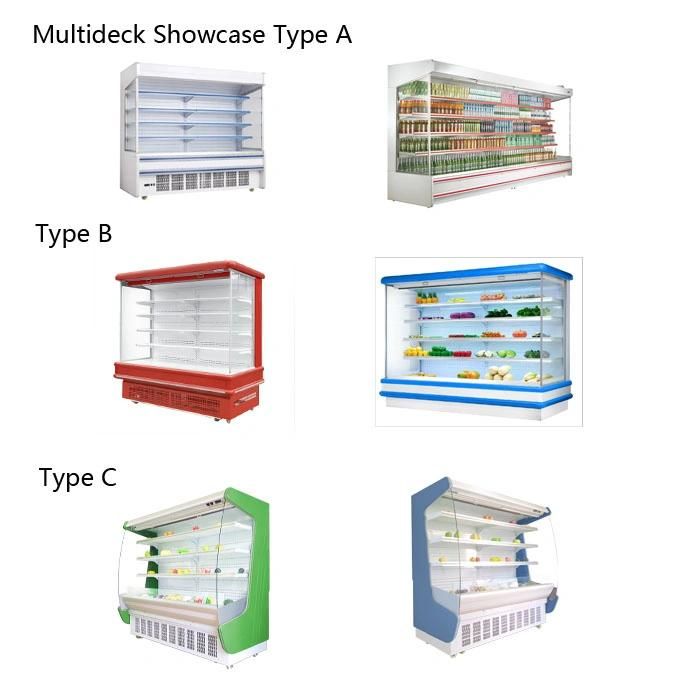 Customize Different Styles Multideck Open Refrigerator Showcase for Supermarket