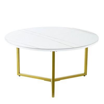 Nordic Light Luxury Modern Simple Golden Metal Legs Creative Center Living Room Furniture Side White Marble Coffee Table