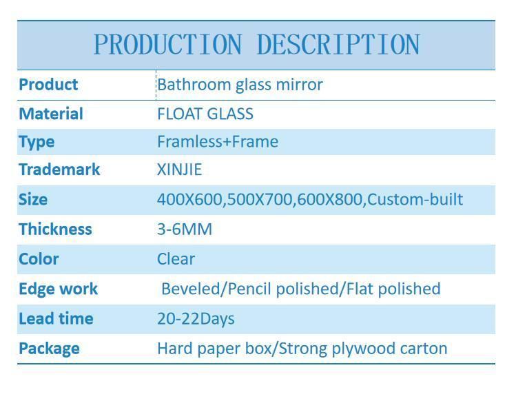 China Hot Sale Good 2mm, 3mm, 4mm, 5mm, 6mm Dressing Room Mirror/Bath Room Mirror From China Good Mirror Supplier CE, SGS Certificate