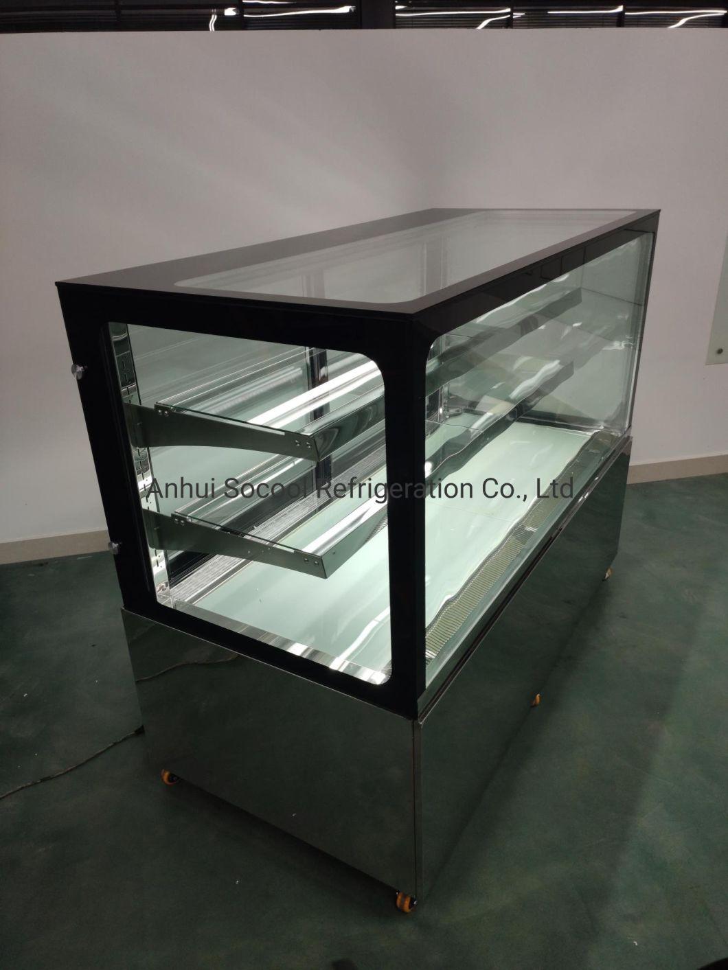 LED Light Refrigerated Pastry Showcase with Anti-Fog Square Glass