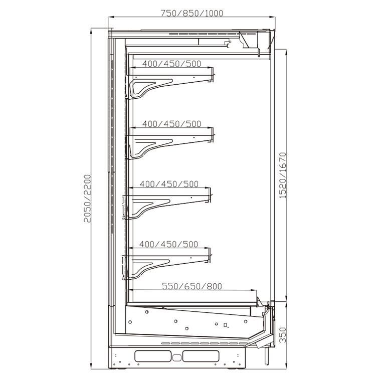 Commercial Refrigerated Cabinet with Full Glass Sides and Side Mounted Lights