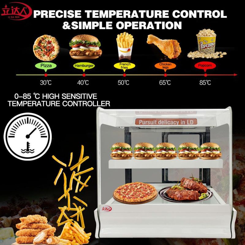 Professional Restaurant Equipment Counter Top Glass Hot Fast Food Heated Warming Display Cabinet Electric Warmer Showcase Kitchen Appliance