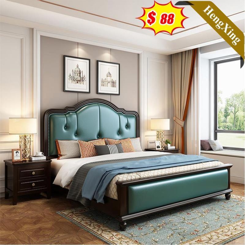 Modern Wholesale Hotel Bedroom Furniture Wooden Leather Beds with Headboard