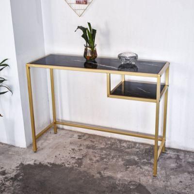 Color Tempered Glass Metal Frame Luxury Style Office Desk Dining Console Desk
