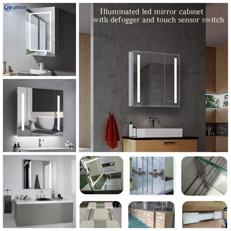 Kitchen Bathroom Recessed or Surface Mount Frameless LED Mirror Cabinet with Defogger
