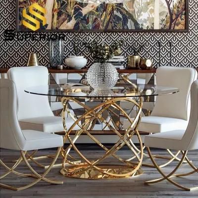 Modern Dinner Food Luxury Stainless Steel Temperred Glass Dining Table