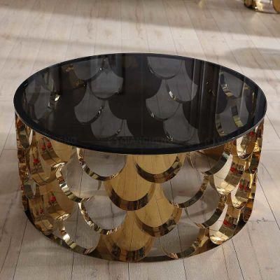 Restaurant Furniture Glass Top Golden Stainless Steel Coffee Table Luxury Coffee Table for Wedding Event