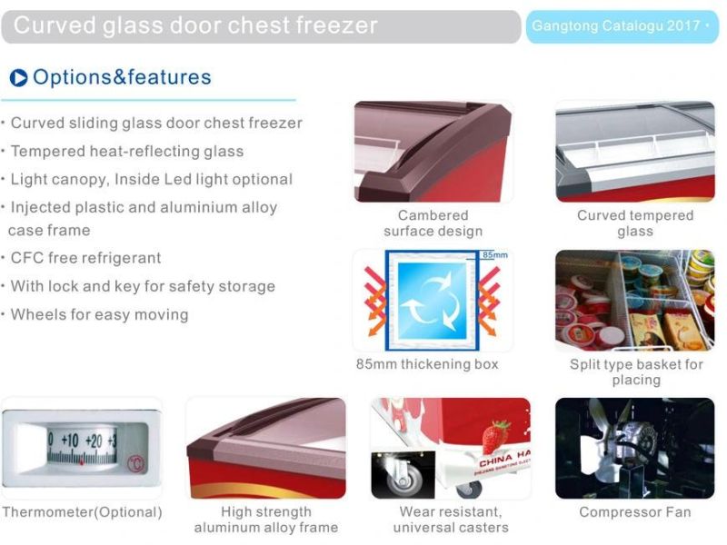 Commercial Slidding Glass Door Deep Freezer Chest Showcase 248L