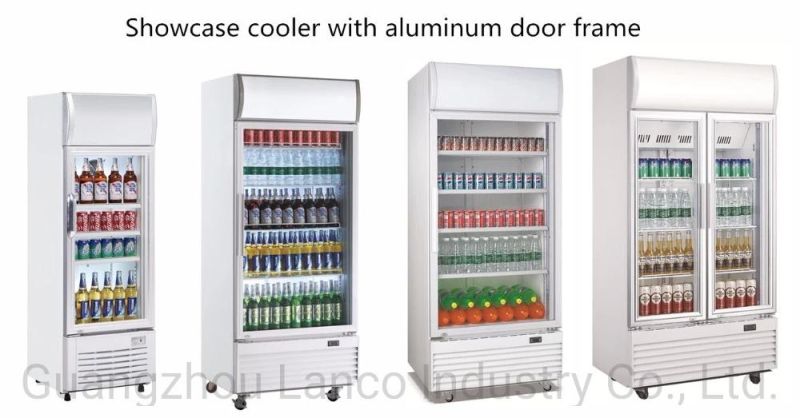 High Quality Supermarket Merchandising Fan Cooling Glass Door Beverage Showcase