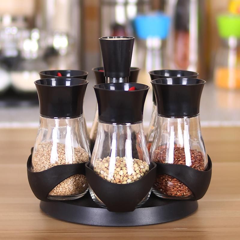 Revolving Spice Jar Rack with 6 Pieces Glass Herbs and Spices Storage Jars Esg14509