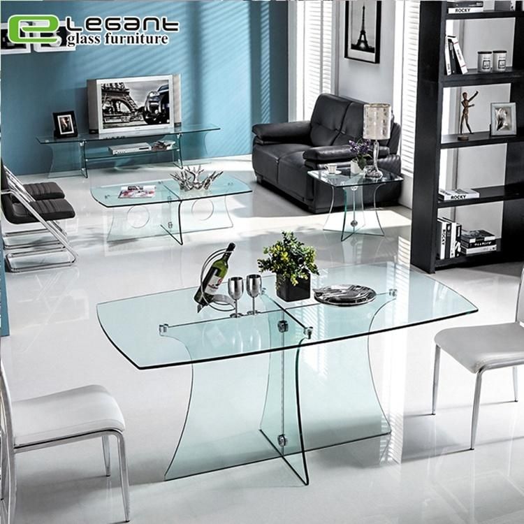 Modern Glass Dining Table with Stone Powder Finish and Black Legs