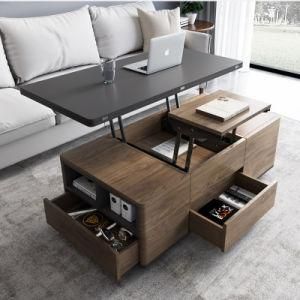 Wooden Modern Table and Chairs Set Multi-Functional Desk Home Office Adjustable Coffee Desk Folding Storage Table