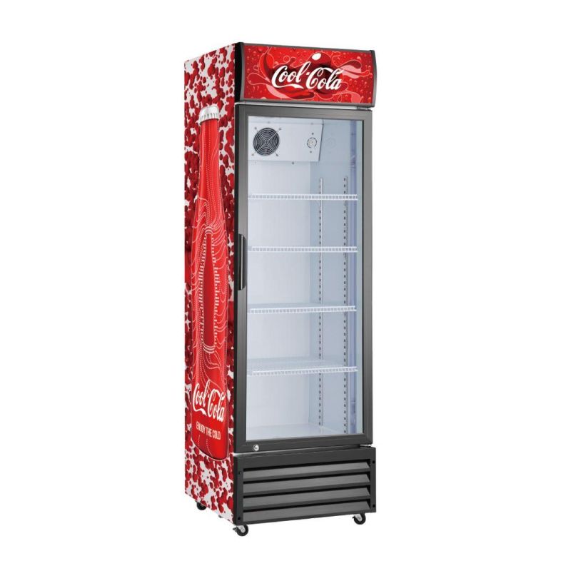 Single Glass Door Energy Drink Promotion Vertical Display Chiller Showcase