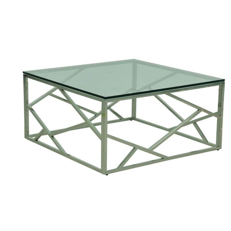 Hot Sale Modern Stainless Steel Chrome Base Coffee Table with Tempered Glass Top
