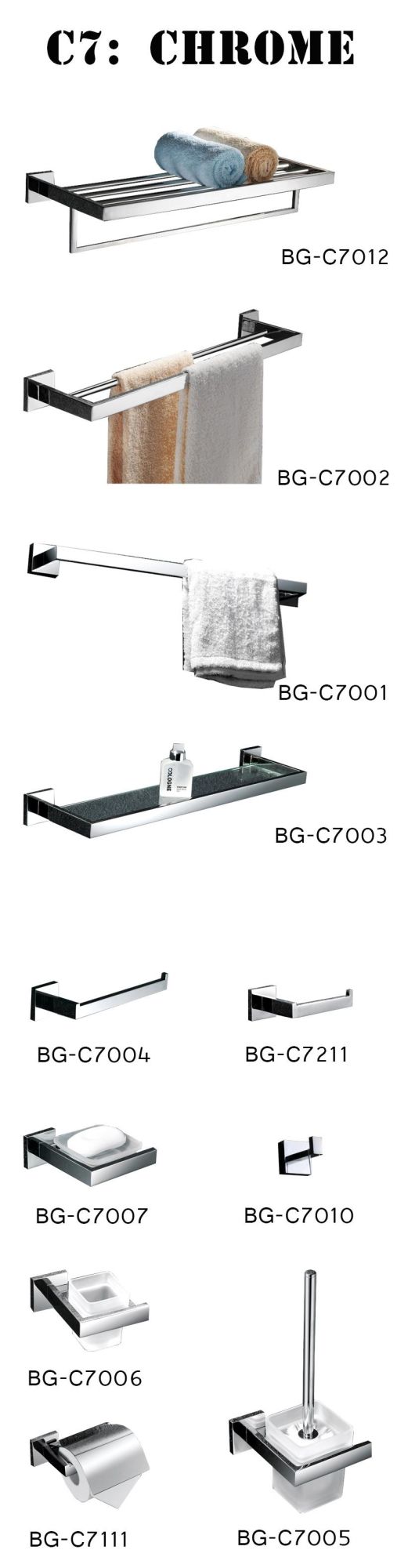 Chrome Stainless Steel with Matt Glass Toilet Brush Holder Bg-C7005