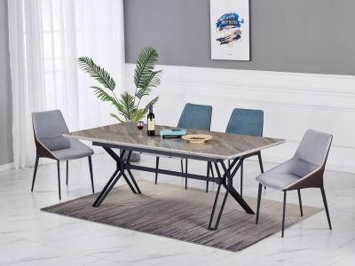 Home Dining Room Restaurant Furniture MDF Extendable Top Iron Legs Steel Dining Table
