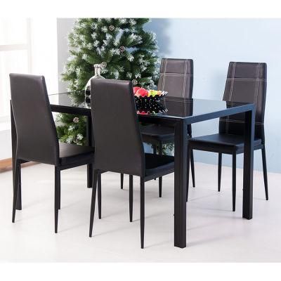 Black Modern Wedding Furniture Glass Dining Table and Leather Banquet Chair Set