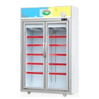 Door Freezer Showcase for Ice Cream Meat Sea Food Beef Display Freezer Frameless Glass Full Size Two 1000L