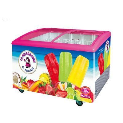 Curved Glass Door Froze Food Display Freezer Ice Cream Cake Showcase with Digital Controller