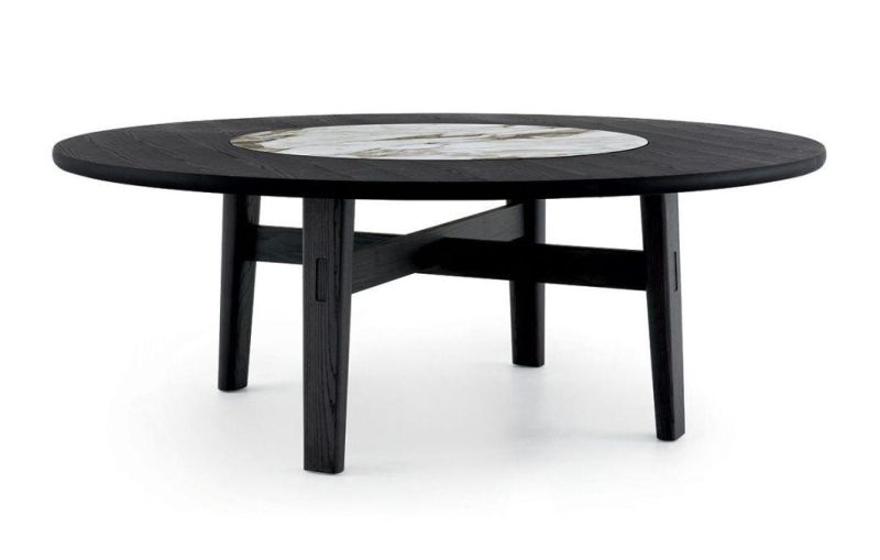 Pfd-005 Dining Table //MDF with Oak Venner Matte// Including The Turntable Marble or Ceramic//Ash Wood Base