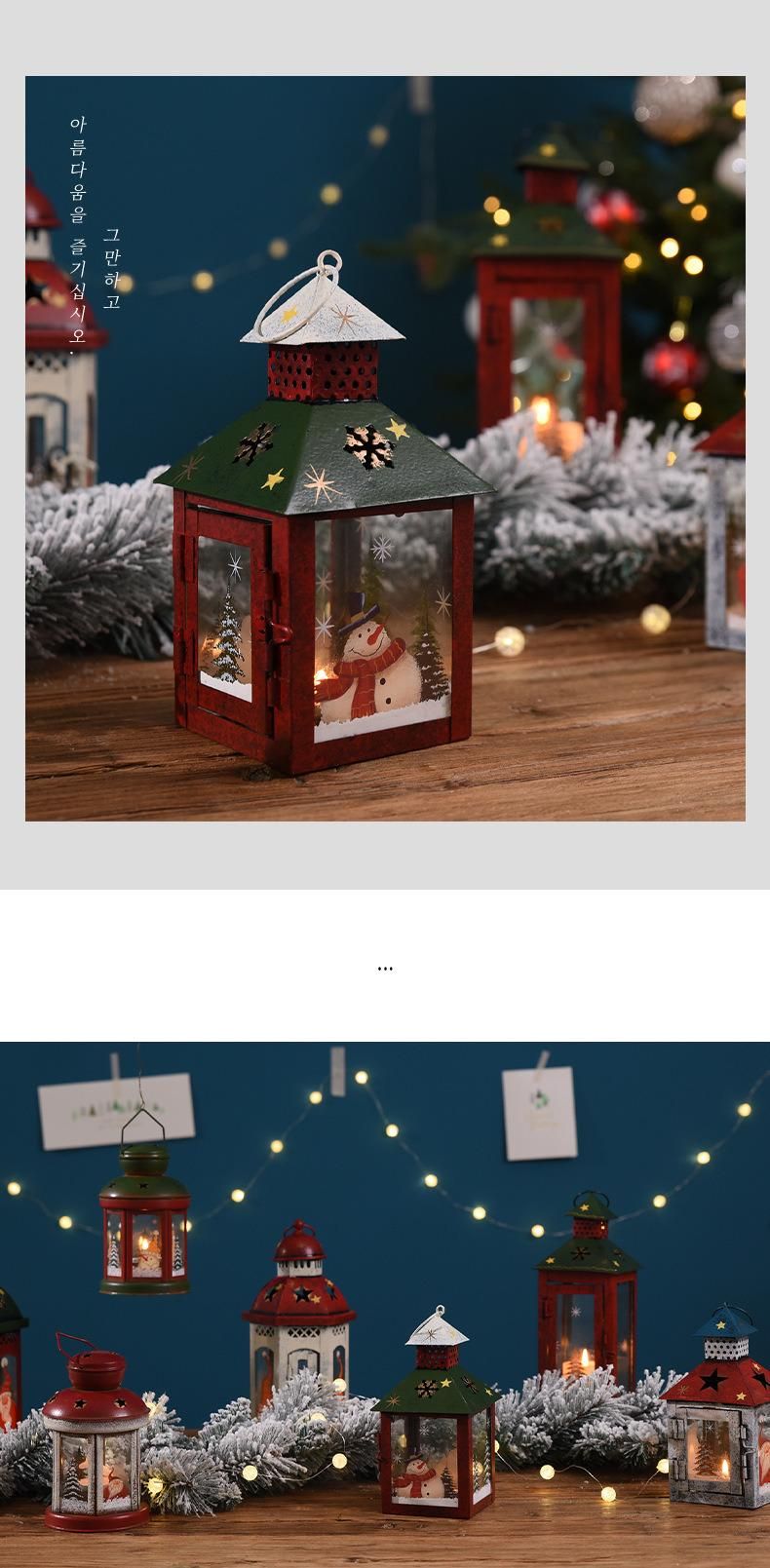 2021 Hot Sale Retro Lanterns Wrought Iron Glass Ornaments Christmas Candle Holder