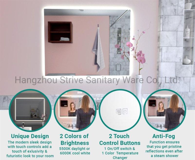 Home LED Lighted Rectangle Bathroom Wall Mirror Silver