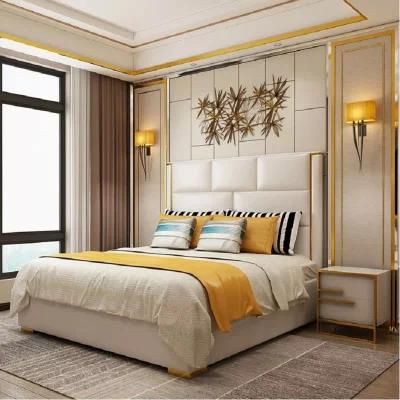 European Modern Light Luxury Home Bedroom Set Stainless Steel Double Adult Beds Italian Queen Size Bed Luxury King Size Leather Bed