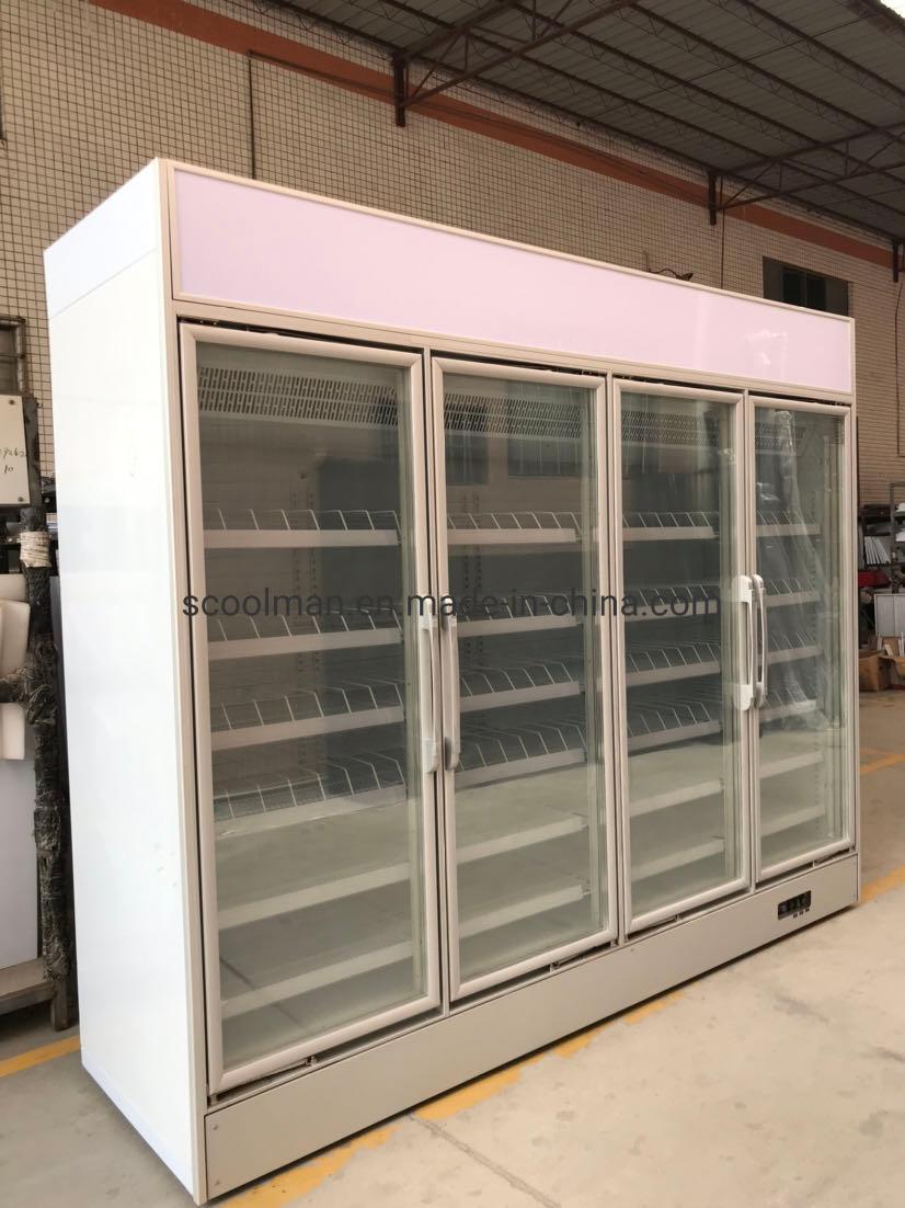 Commercial Supermarket Vertical Beverage Cooler Cold Drink Fridge Double Glass Door Showcase Display Refrigerator