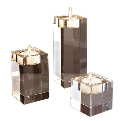 Solid Square Clear Glass Table Centerpiece Classic Cube Crystal Candle Holder