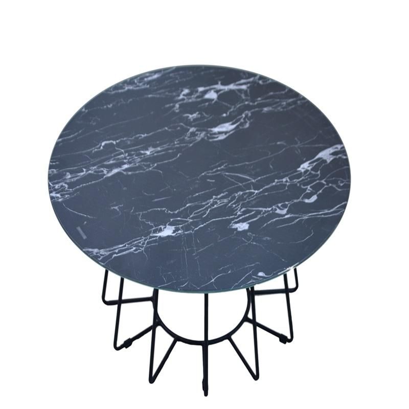 Hot Sale Cheap Living Room Furniture Black Legs Marble Glass Coffee Table