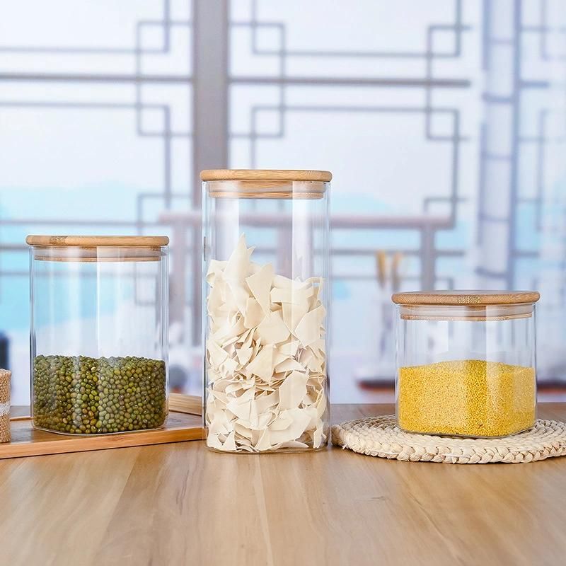 Glass Jars Storage with Bamboo Lid Food Kitchen Storage Jars