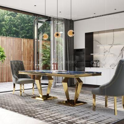 Luxury Home Furniture Golden Stainless Steel Marble Sets Dining Table