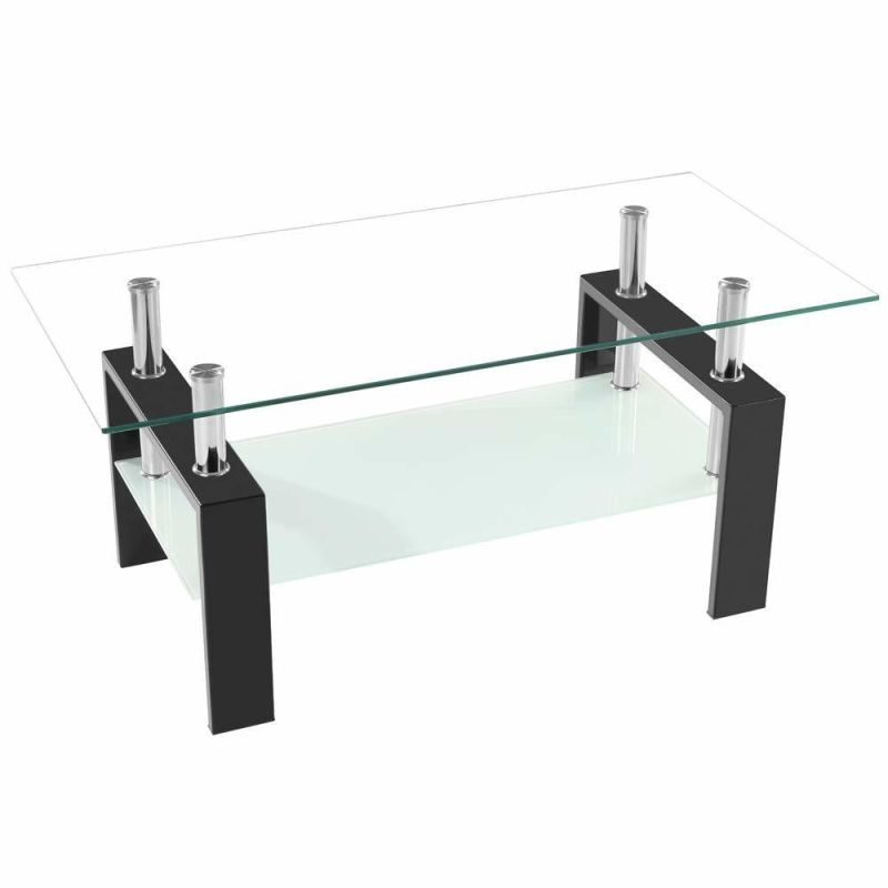 Hot Sale Home Furniture Glass Modern Side Coffee Table Tea Table with Iron Leg Living Room