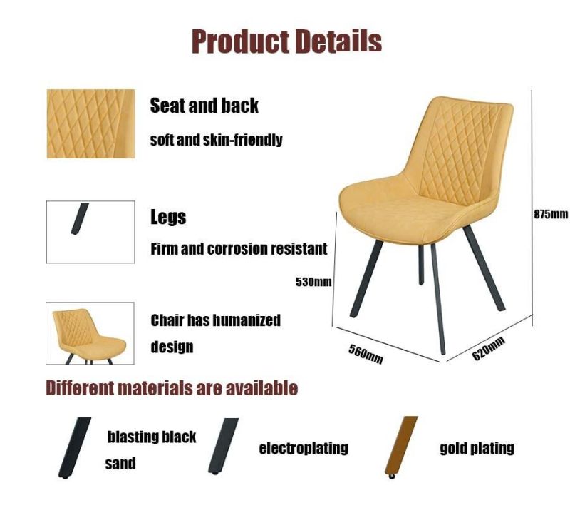 Home Living Room Restaurant Furniture Sofa Chair Dining Chair with PU Leather Seat Back Metal Leg