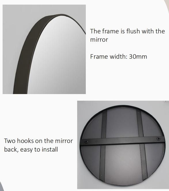 Home Decorative Round Bathroom Vanity Top Wall Mirror with Black Metal Frame