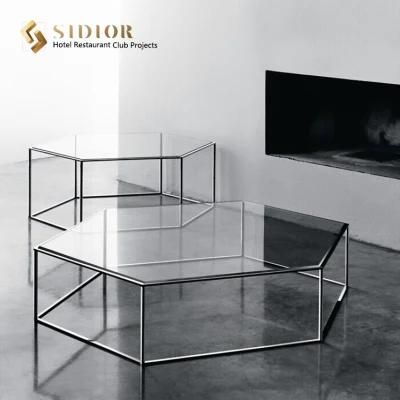 Geometry Metal Base Glass Top Coffee Table for Commercial Restaurant Use