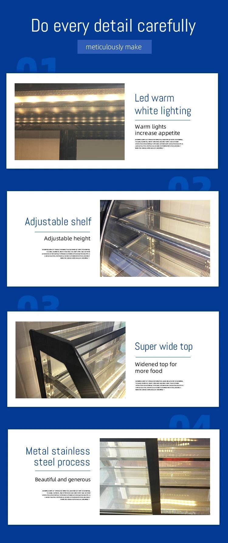 Curved Glass Stainless Steel Cake Display Fridge Showcase