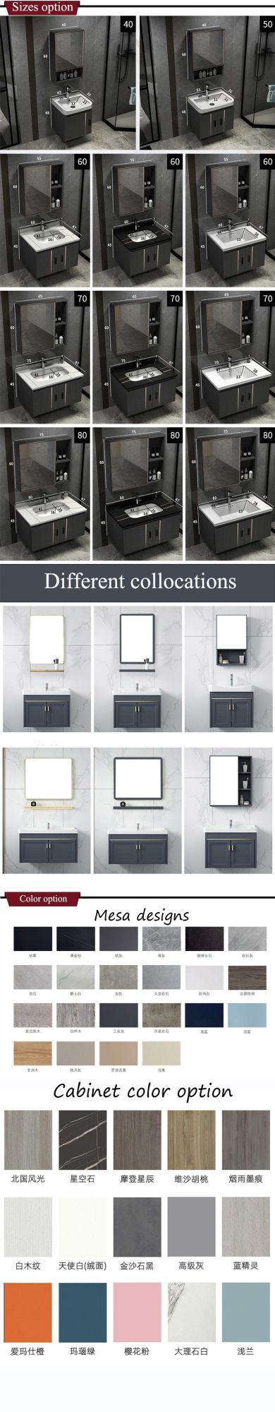 Customized Size&Color Wall Hung Storage LED Mirror Bathroom Cabinet Vanity