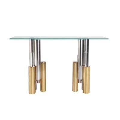 China Wholesale Factory Price Rose Gold Stainless Steel Glass Top Console Table