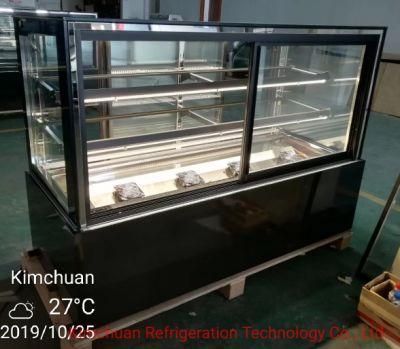 Font Sliding Glass Door Kitchen Chiller Stainless Display Cake Showcase Refrigerator Cabinet