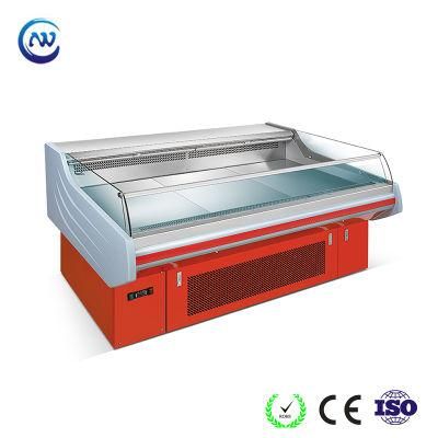 Curved Glass Commercial Vegetable Salad Fish Fresh Food Deli Butcher Showcase Freezer Fresh Meat Display Refrigerator for Supermarket (RG-15)