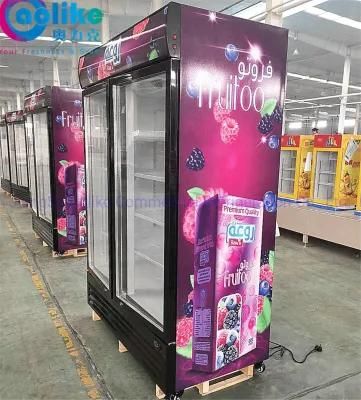 Double Glass Door Commercial Upright Refrigerating Showcase with No Frost in High Quality for Cold Drink